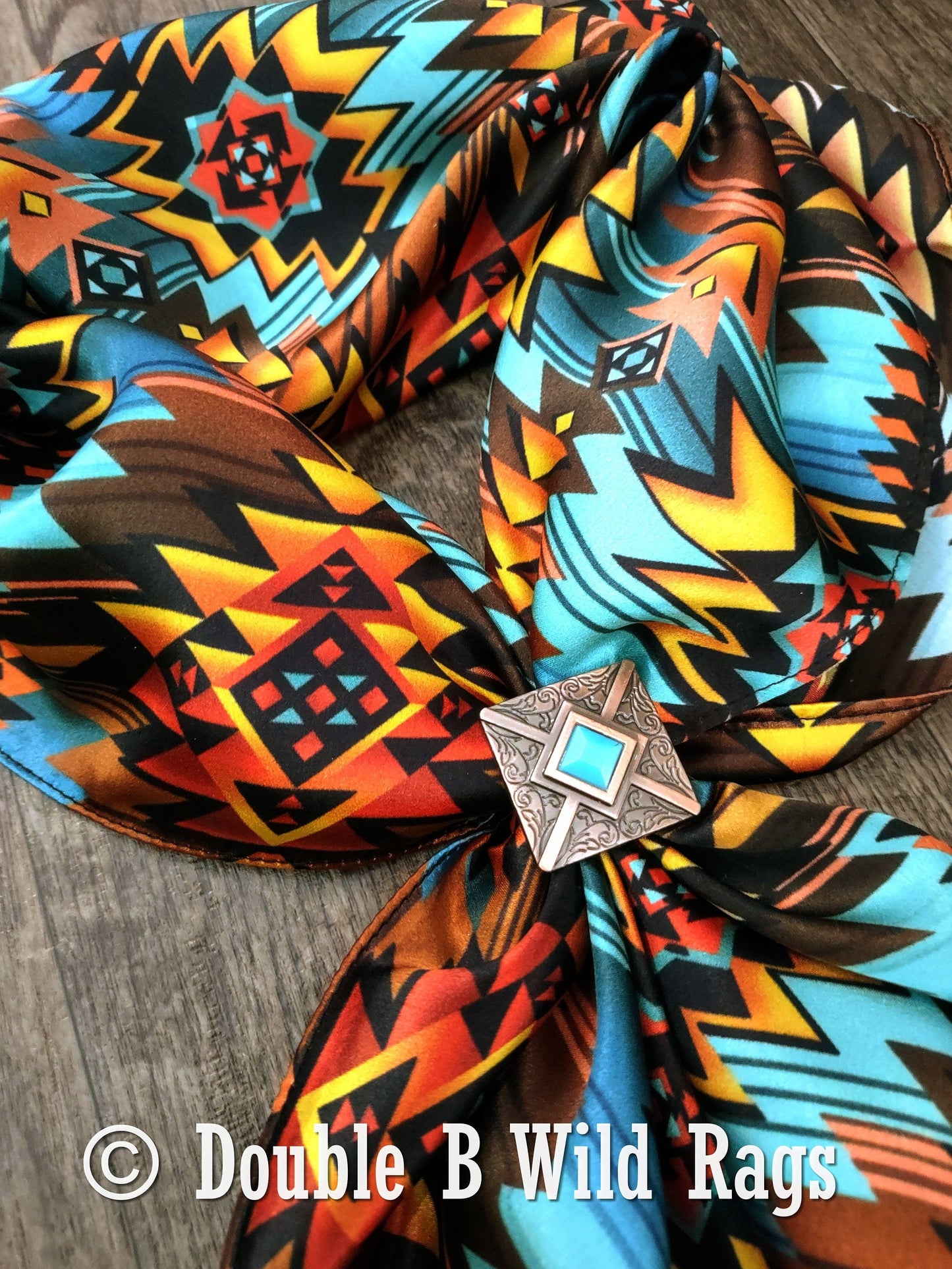 100% Silk Bandana Turquoise and Orange Sunset