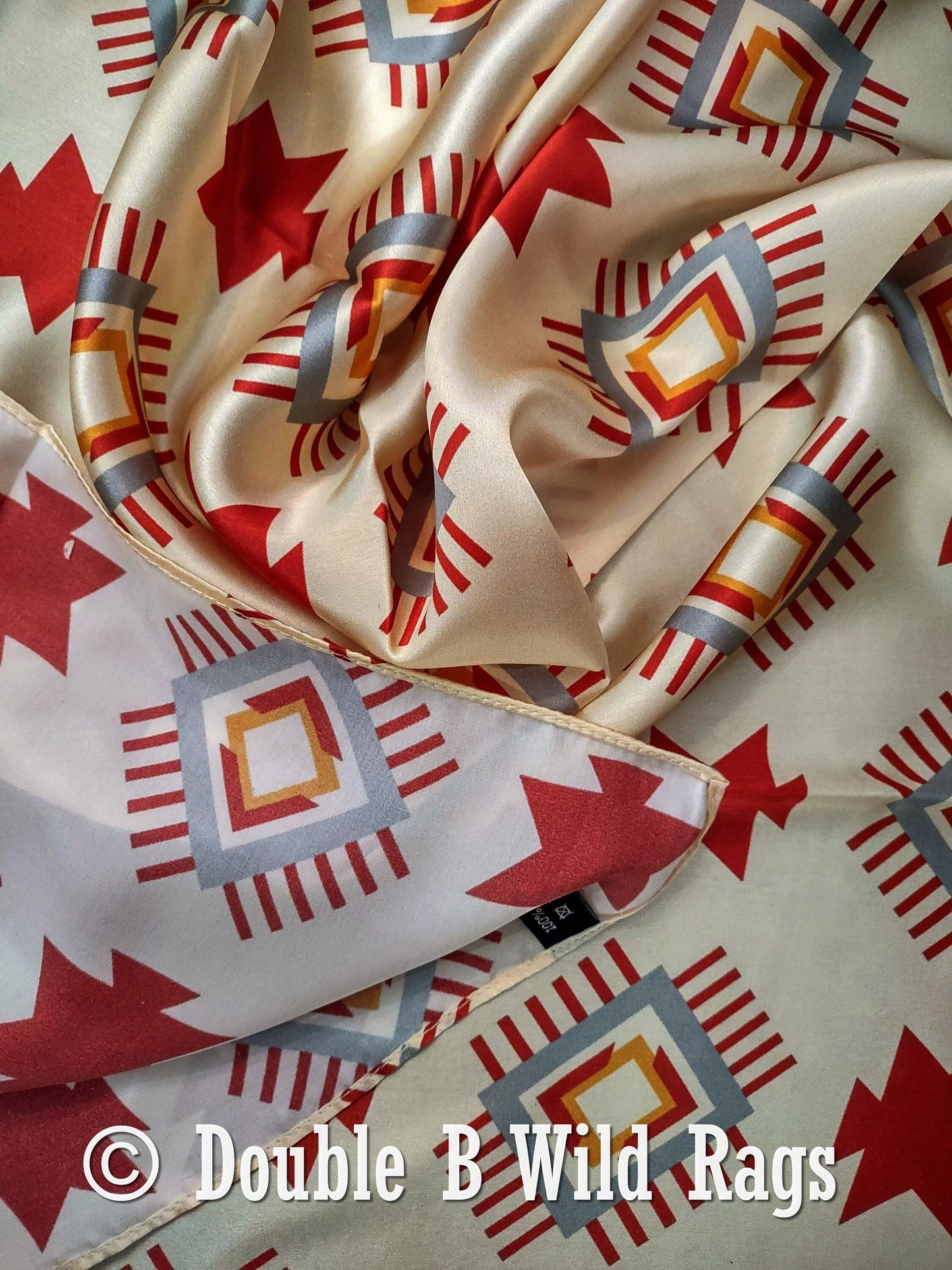 100% Silk Bandana Aztec Ivory and Burgundy