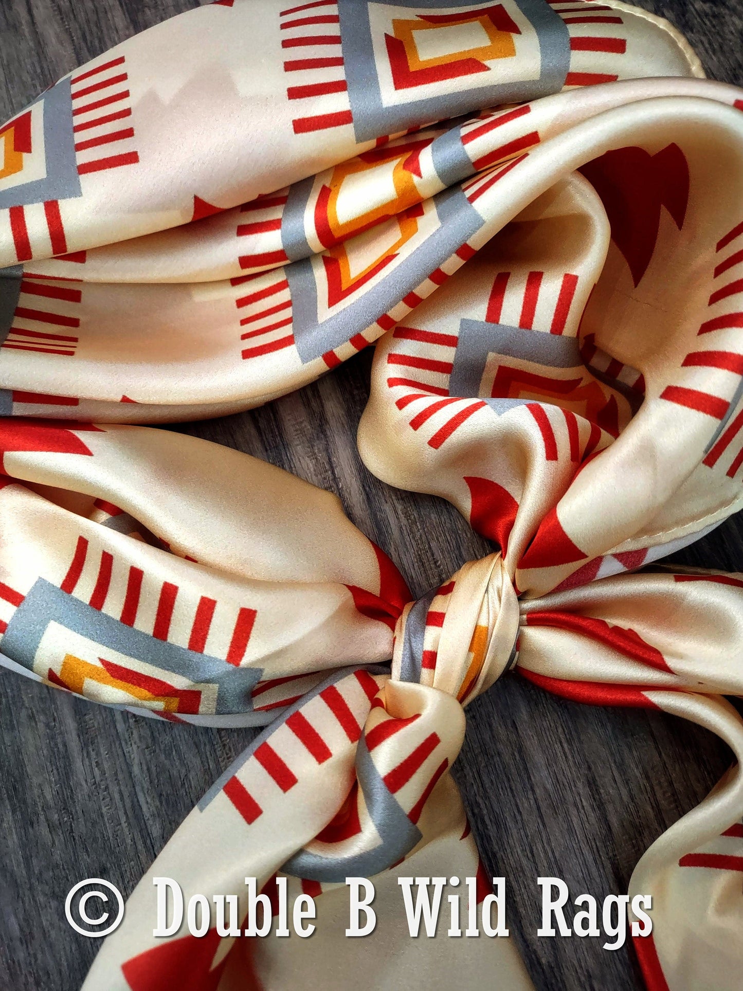 100% Silk Bandana Aztec Ivory and Burgundy