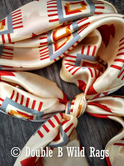 100% Silk Bandana Aztec Ivory and Burgundy