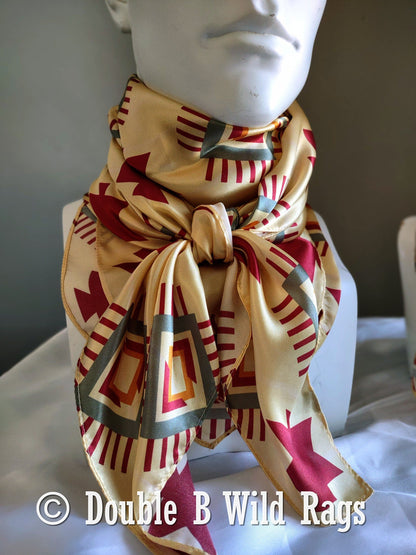 100% Silk Bandana Aztec Ivory and Burgundy