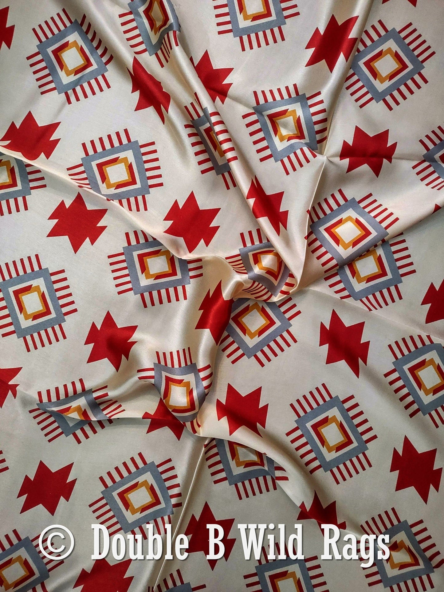 100% Silk Bandana Aztec Ivory and Burgundy