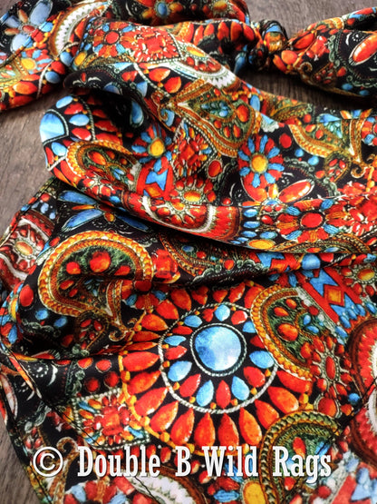 100% Silk Bandana Turquoise and Jewels