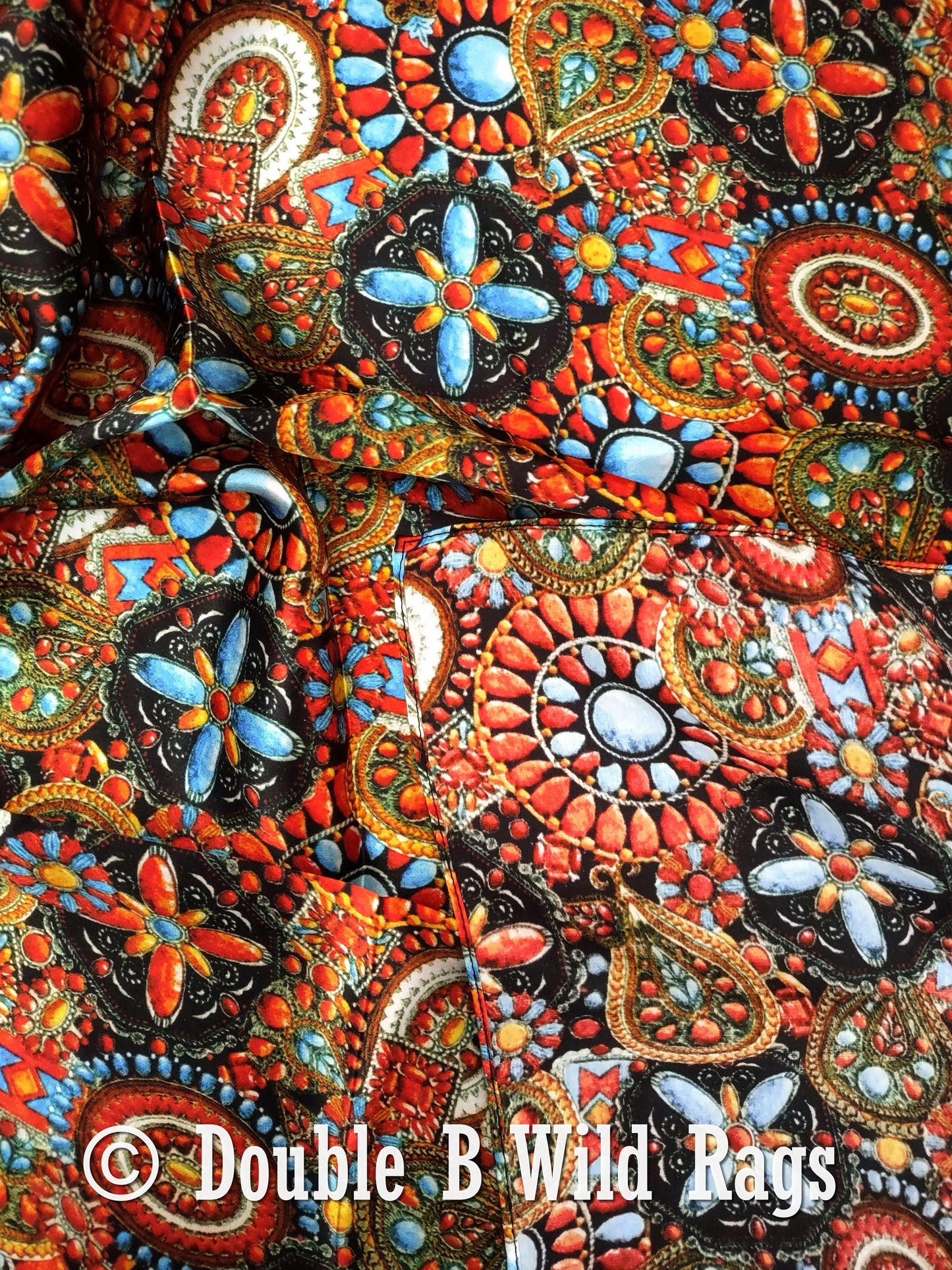 100% Silk Bandana Turquoise and Jewels