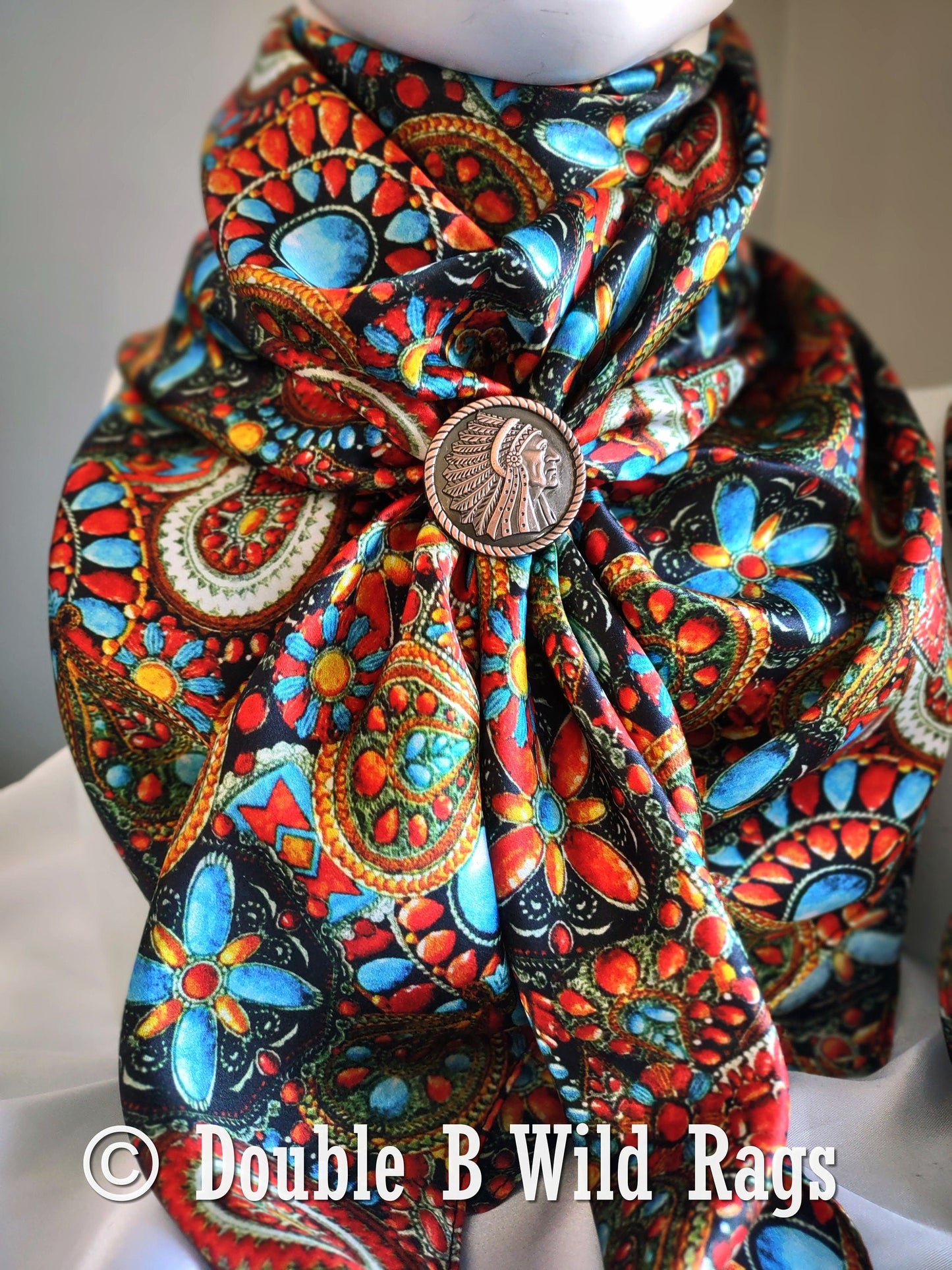 100% Silk Bandana Turquoise and Jewels