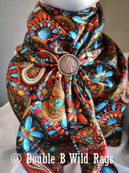 100% Silk Bandana Turquoise and Jewels