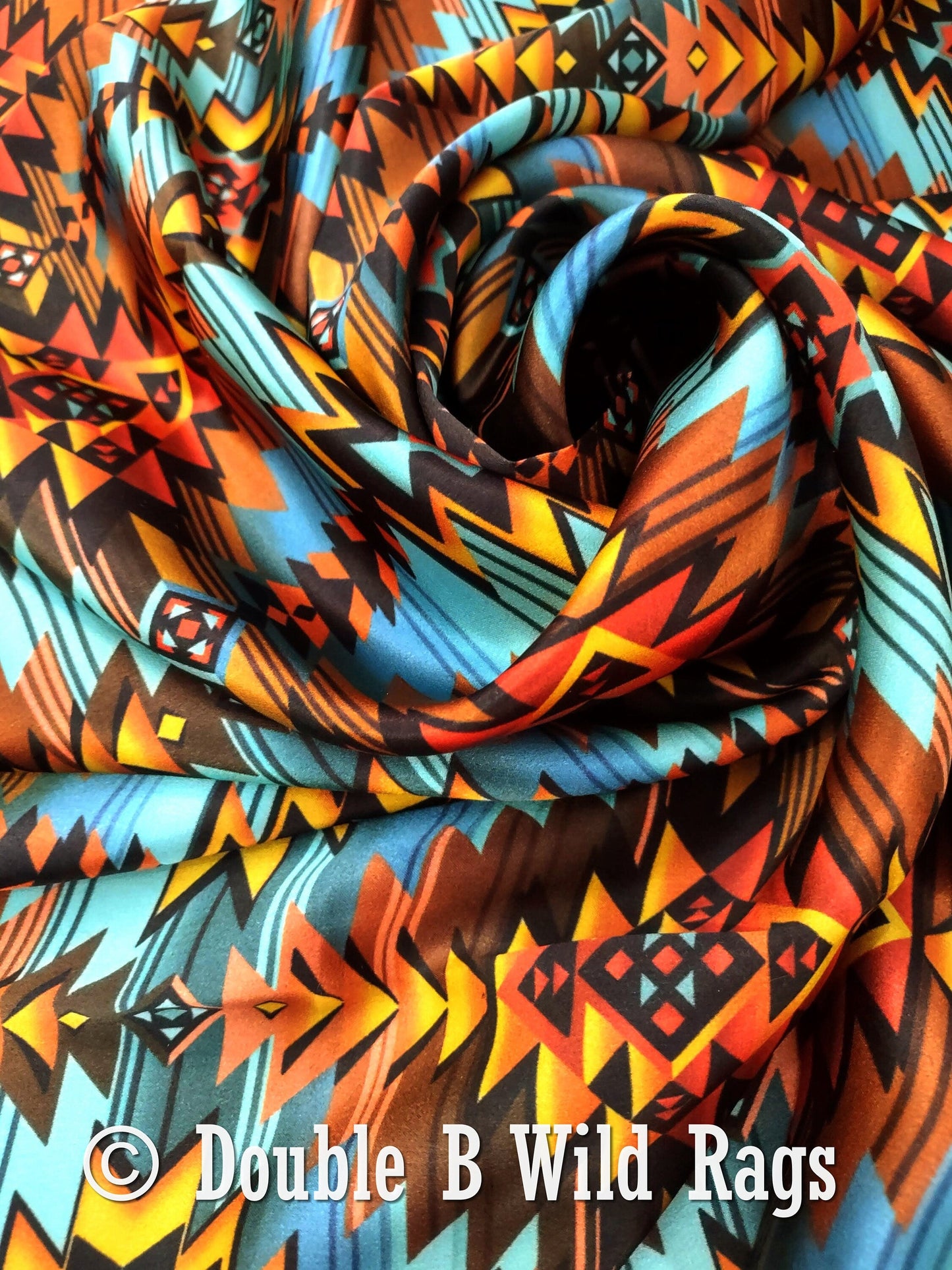 100% Silk Bandana Turquoise and Orange Sunset