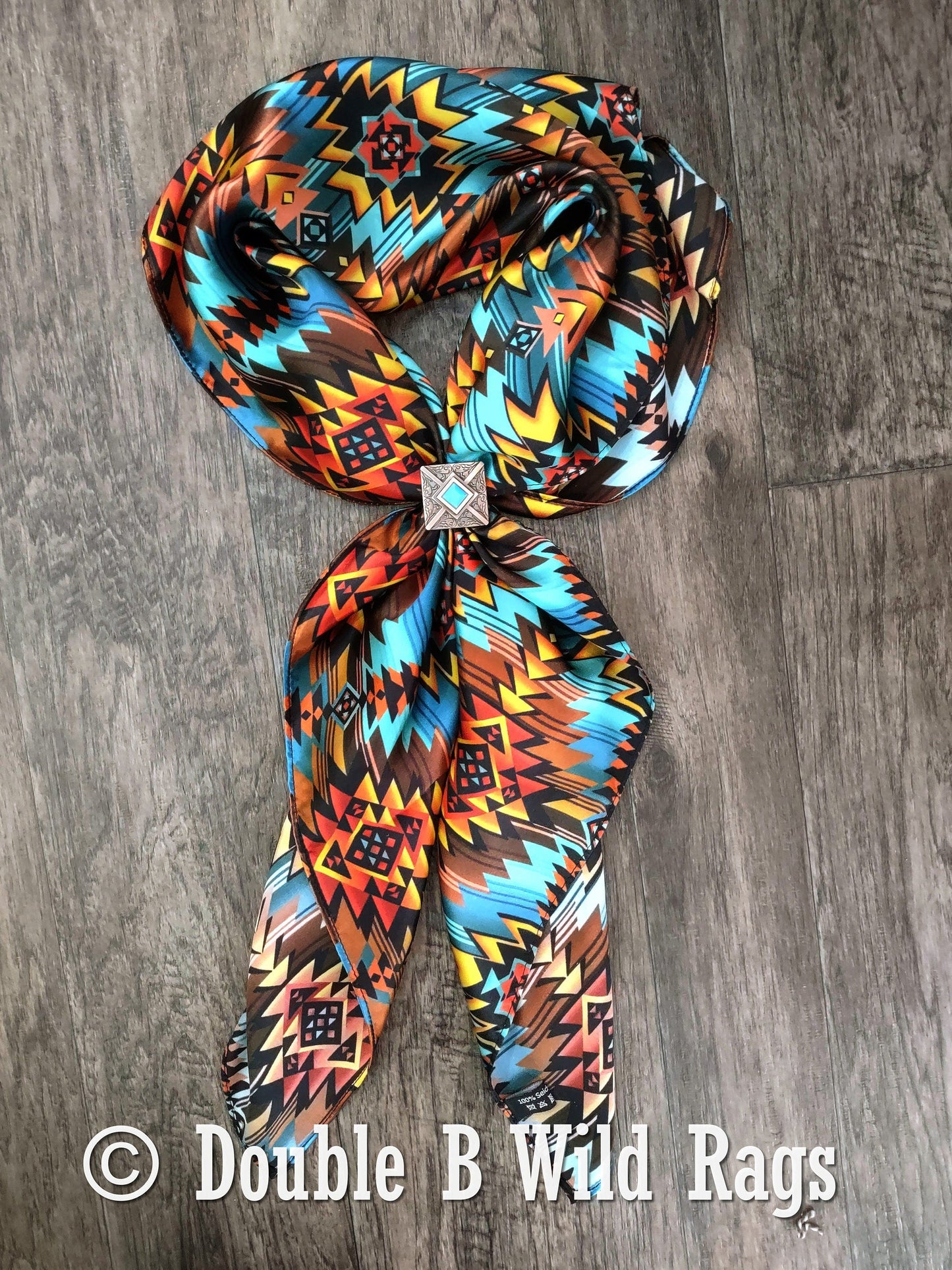 100% Silk Bandana Turquoise and Orange Sunset