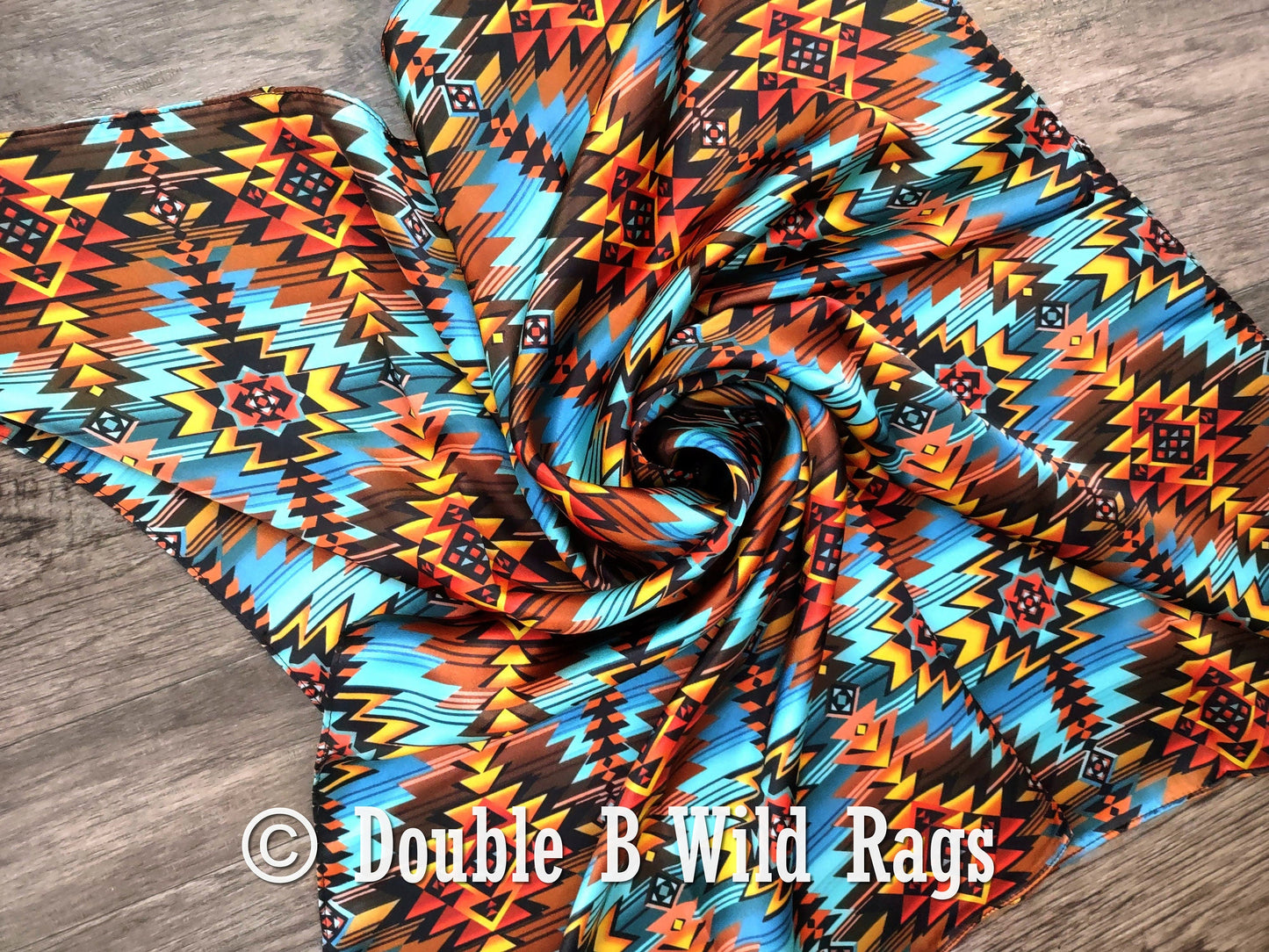 100% Silk Bandana Turquoise and Orange Sunset
