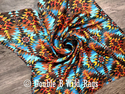 100% Silk Bandana Turquoise and Orange Sunset