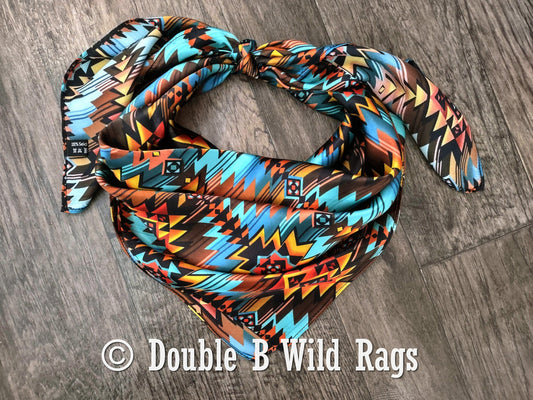 100% Silk Bandana Turquoise and Orange Sunset