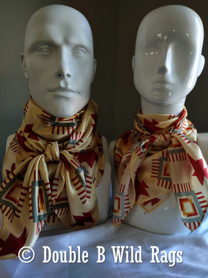100% Silk Bandana Aztec Ivory and Burgundy