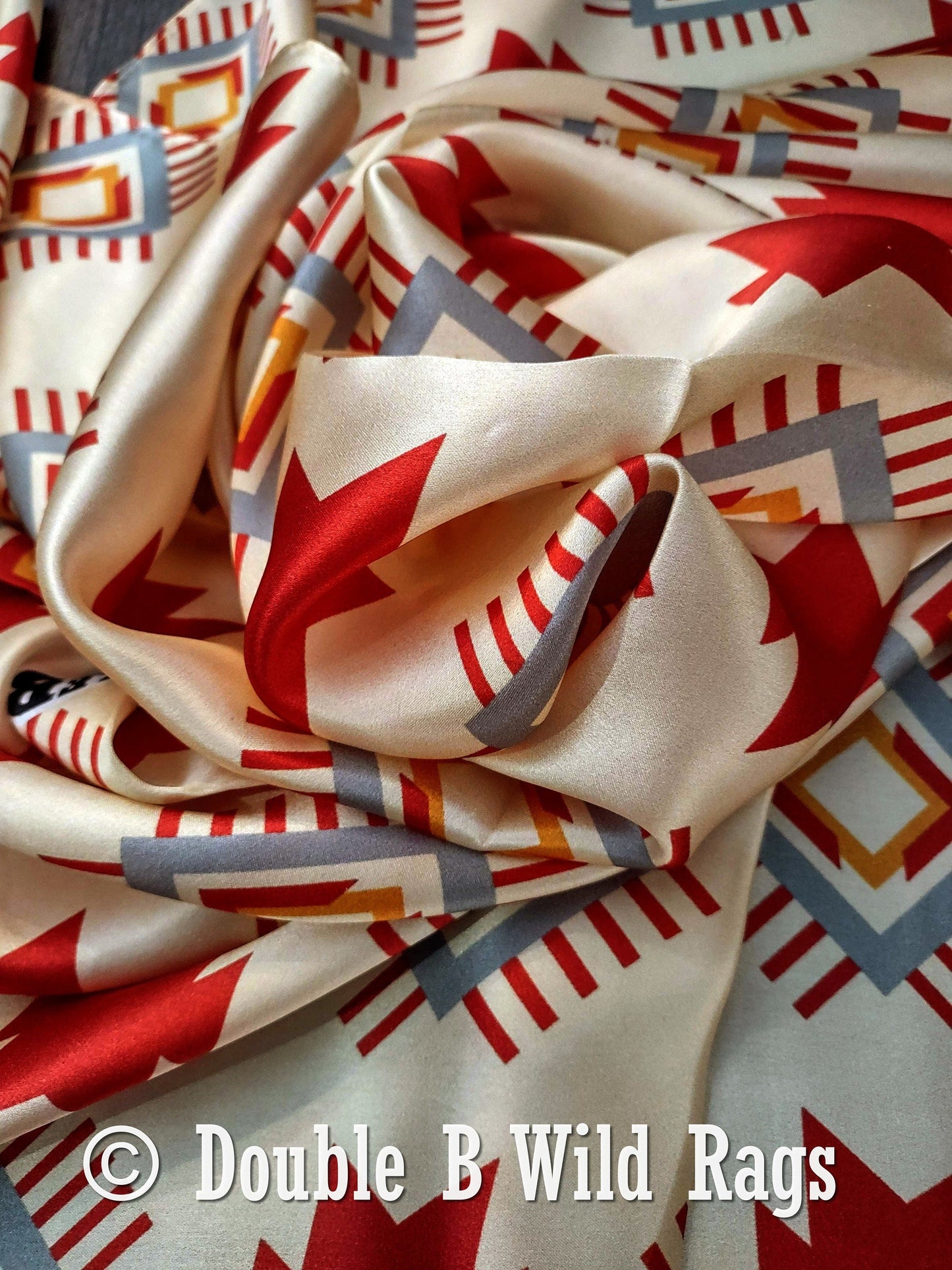 100% Silk Bandana Aztec Ivory and Burgundy