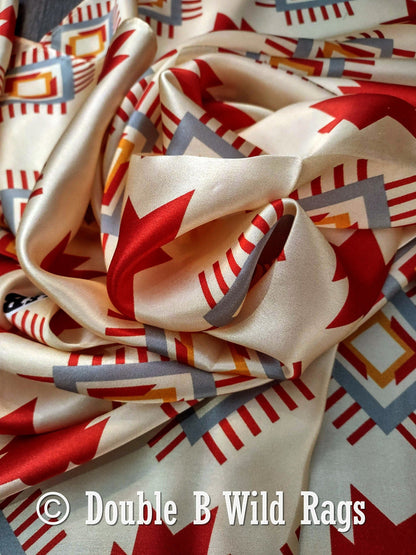 100% Silk Bandana Aztec Ivory and Burgundy