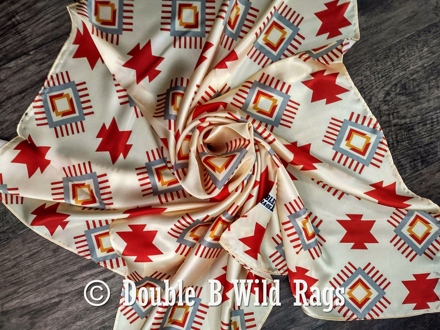 100% Silk Bandana Aztec Ivory and Burgundy