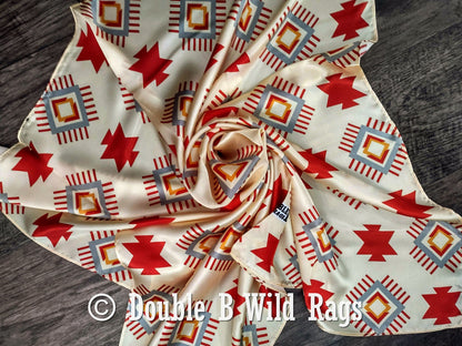 100% Silk Bandana Aztec Ivory and Burgundy