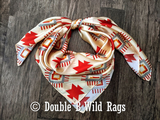 100% Silk Bandana Aztec Ivory and Burgundy