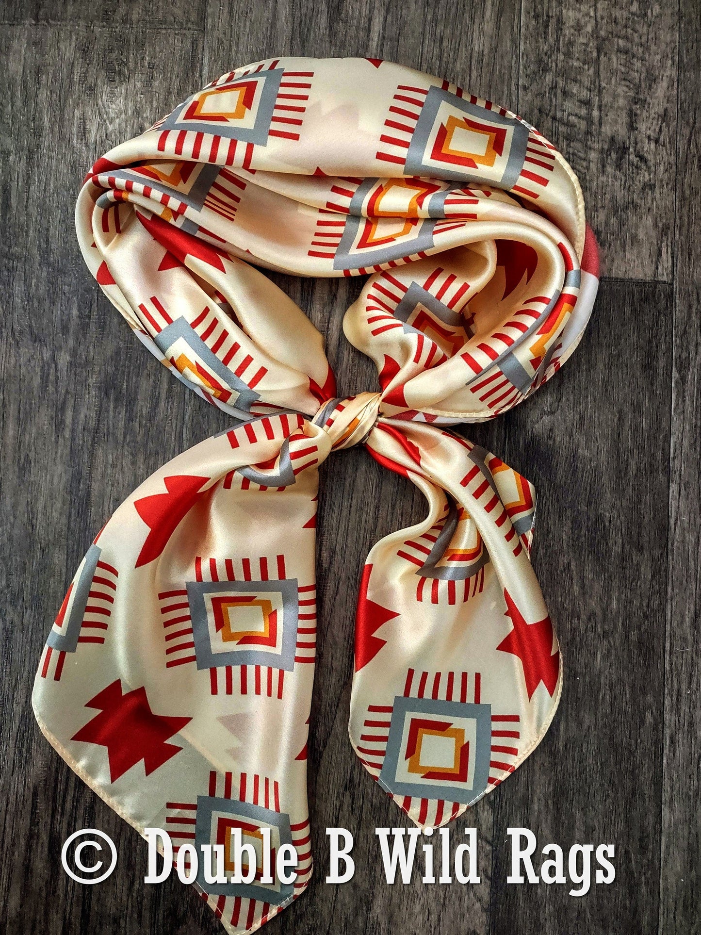 100% Silk Bandana Aztec Ivory and Burgundy