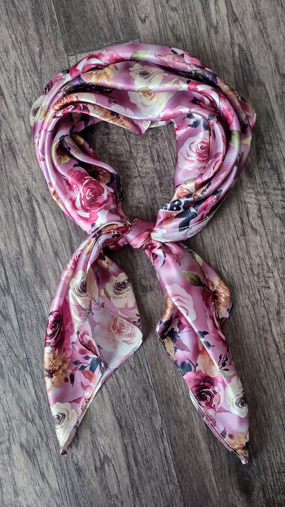 100% Silk Bandana Lilac Purple Gold Floral