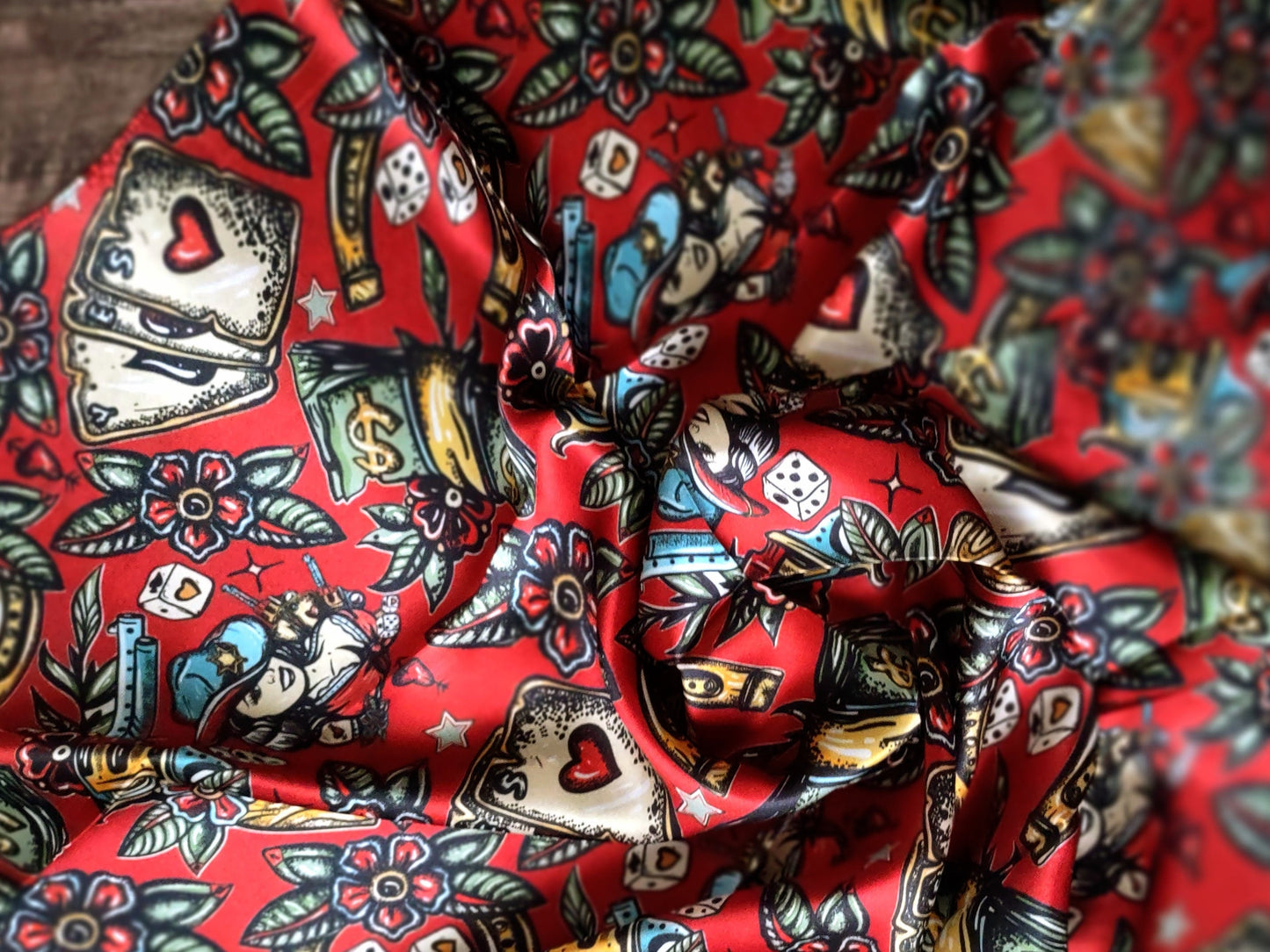 100% Silk Bandana Deep Red Wild West Saloon Casino