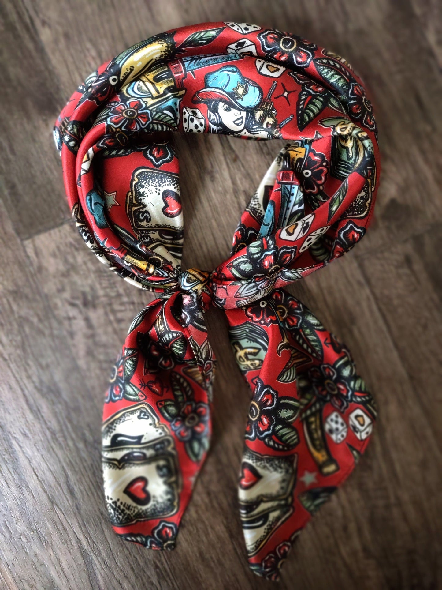 100% Silk Bandana Deep Red Wild West Saloon Casino