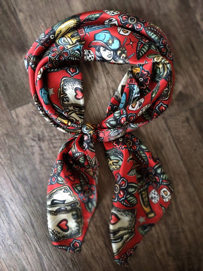 100% Silk Bandana Deep Red Wild West Saloon Casino