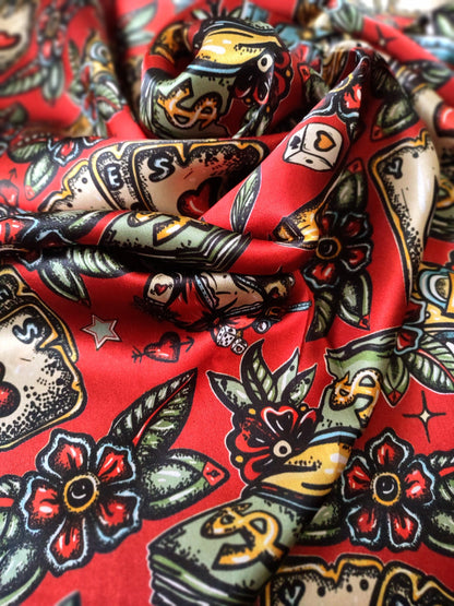 100% Silk Bandana Deep Red Wild West Saloon Casino