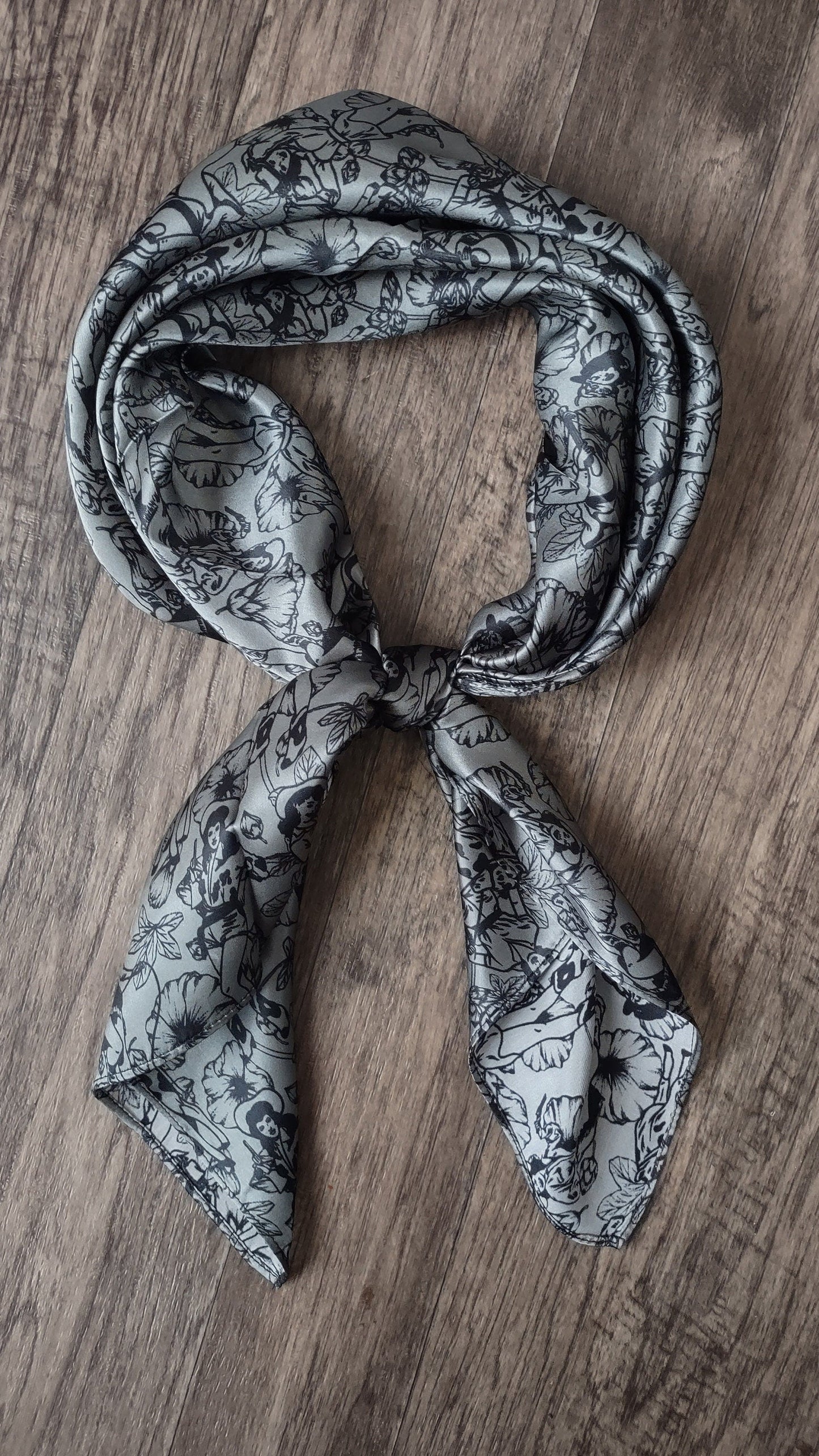 100% Silk Bandana Dark Grey Pin Up