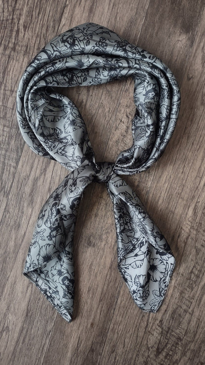 100% Silk Bandana Dark Grey Pin Up