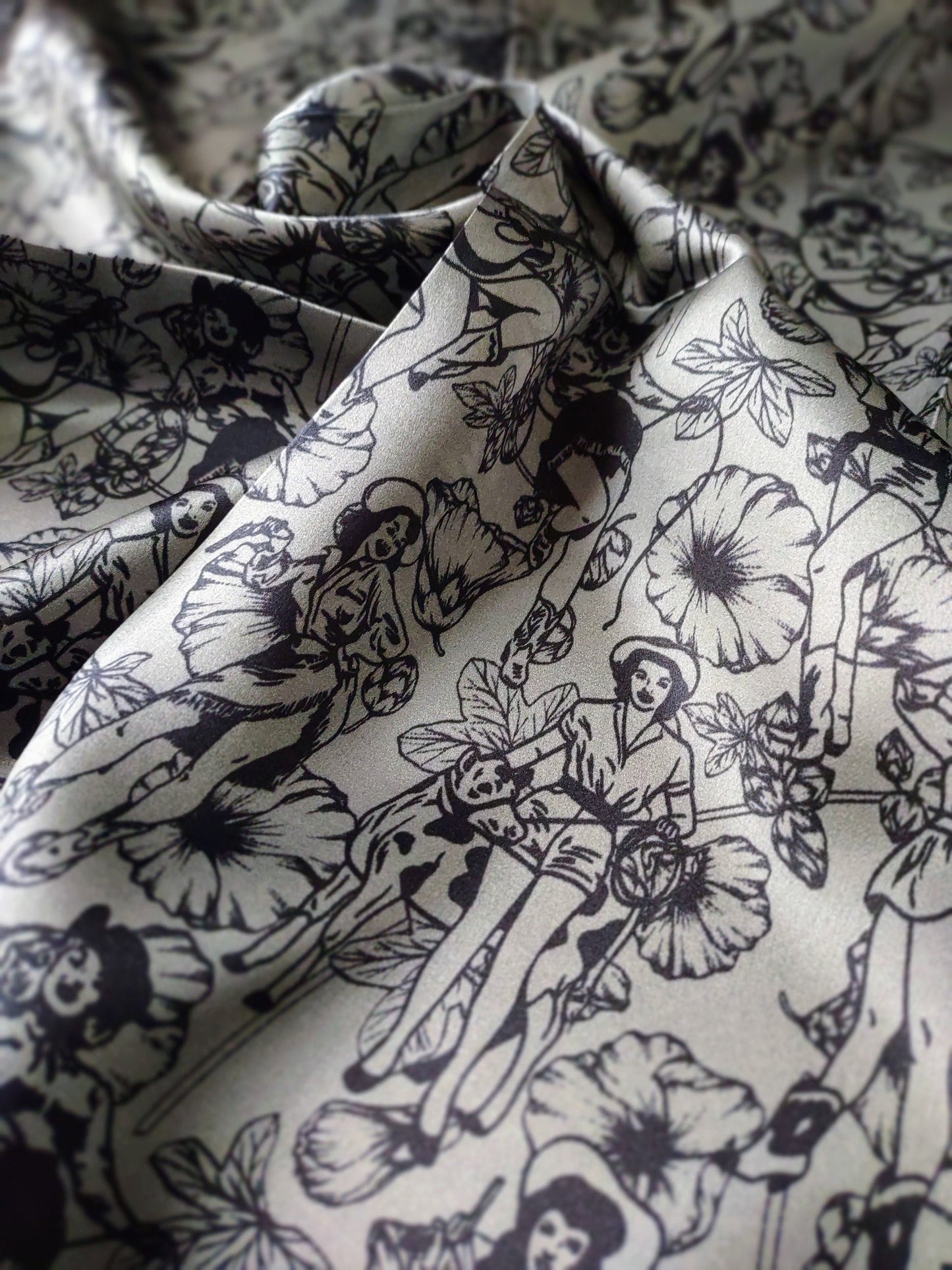 100% Silk Bandana Dark Grey Pin Up