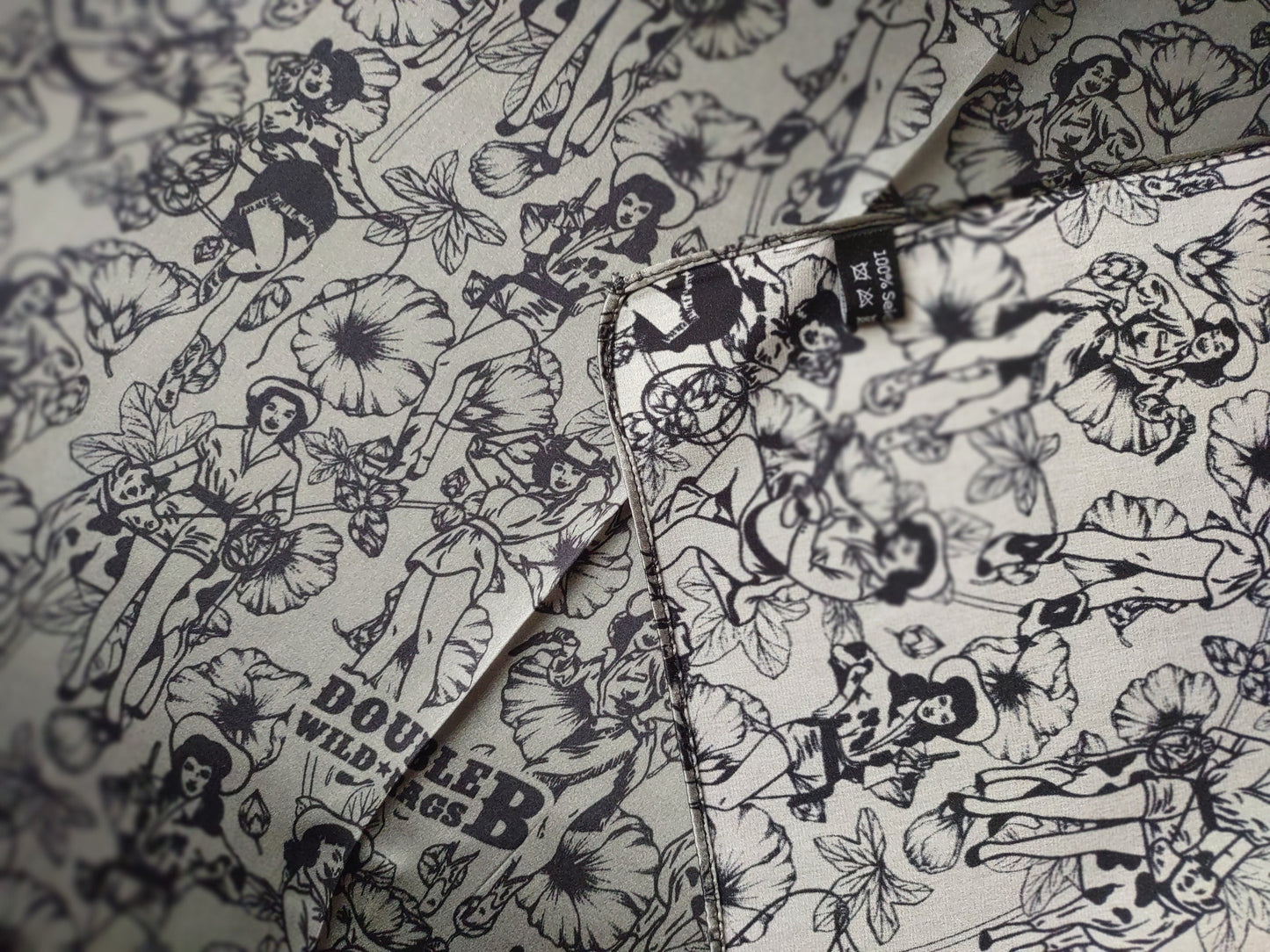 100% Silk Bandana Dark Grey Pin Up