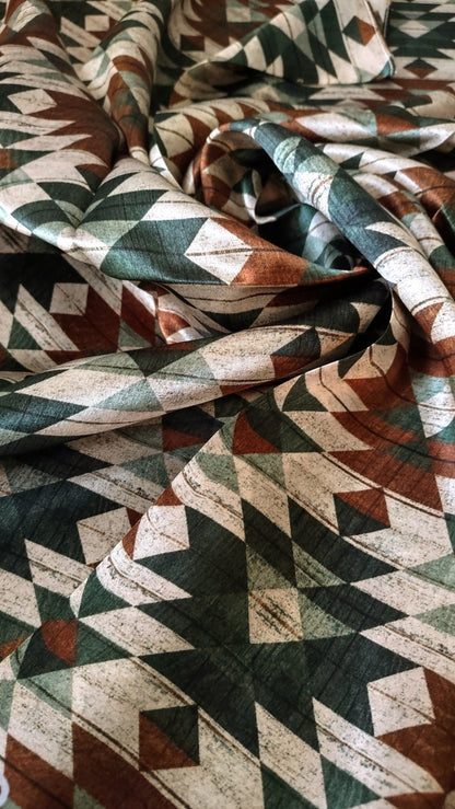 100% Silk Bandana Green and Brown Distressed Aztec