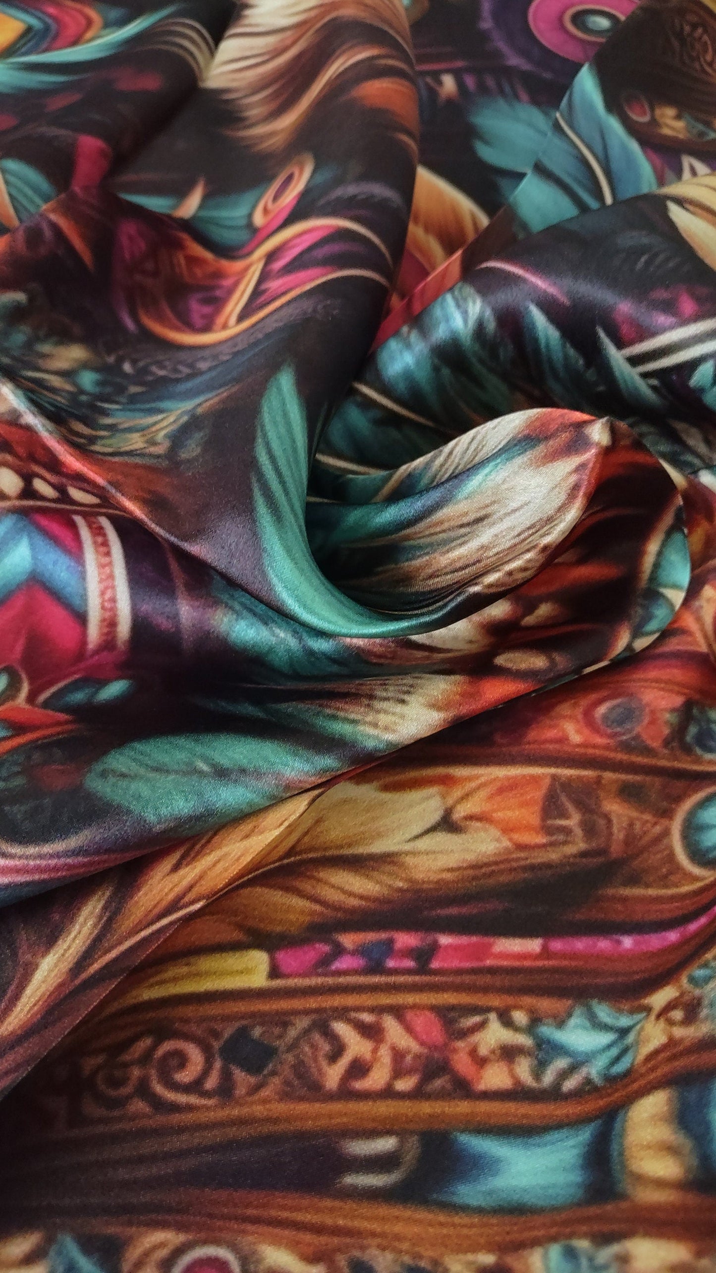 100% Silk Bandana Pink and Purple Feather