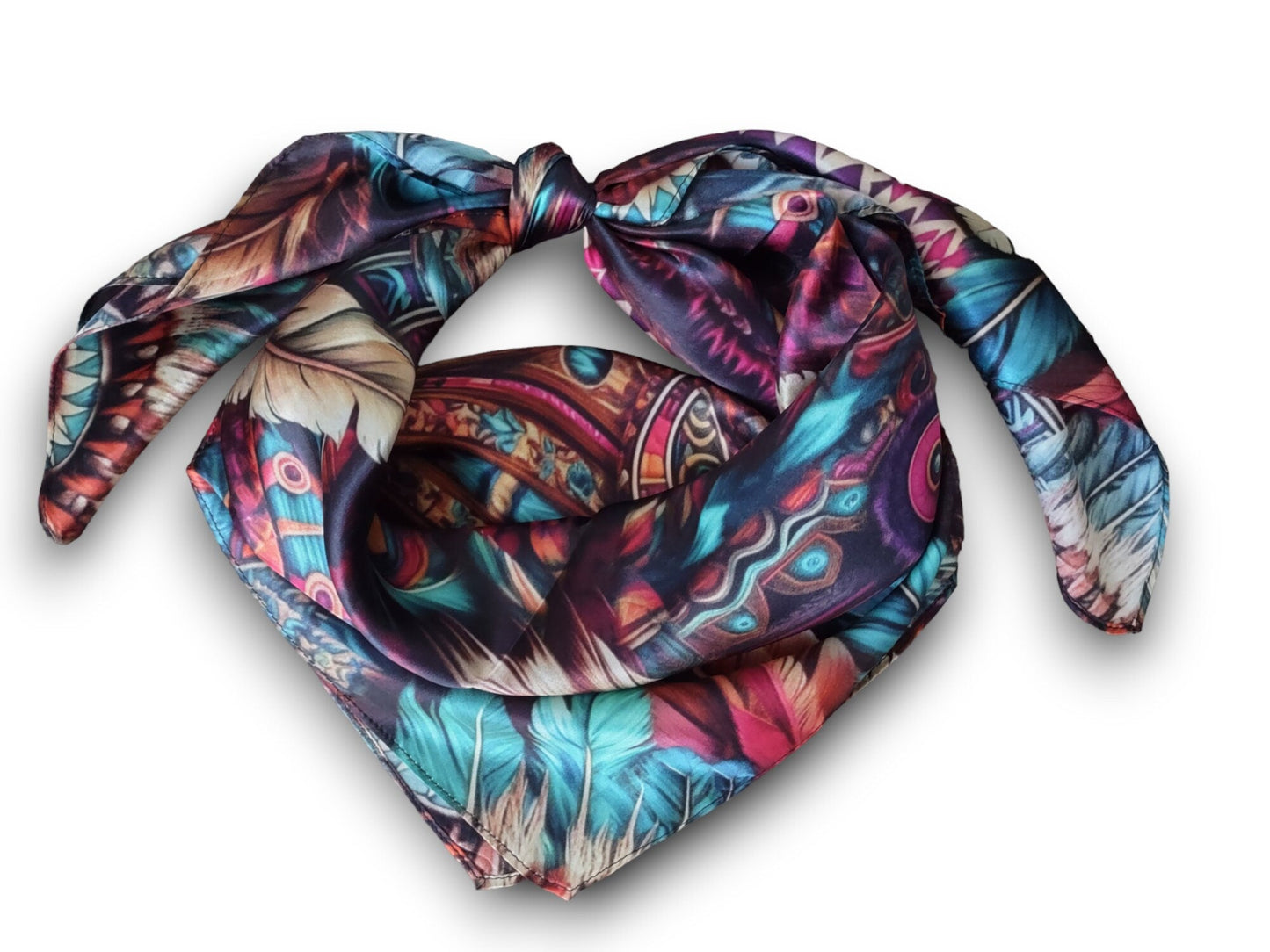 100% Silk Bandana Pink and Purple Feather