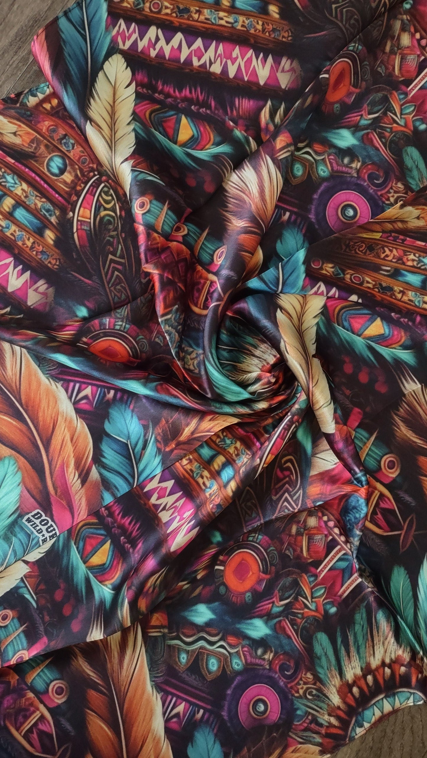 100% Silk Bandana Pink and Purple Feather