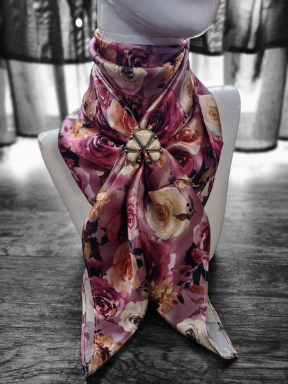 100% Silk Bandana Lilac Purple Gold Floral