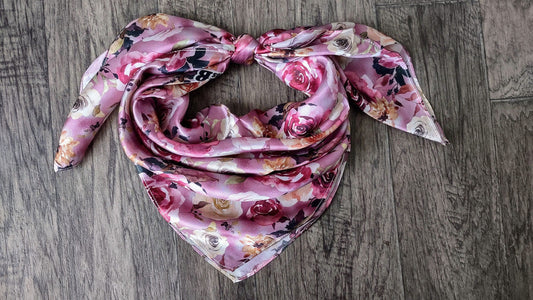 100% Silk Bandana Lilac Purple Gold Floral