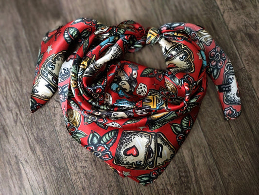100% Silk Bandana Deep Red Wild West Saloon Casino