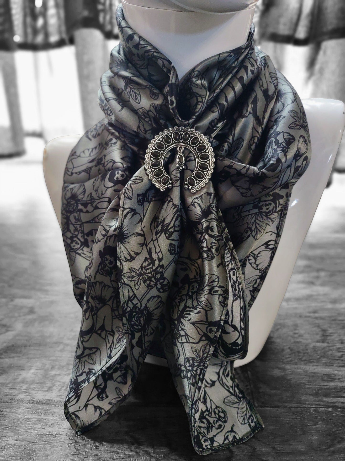 100% Silk Bandana Dark Grey Pin Up