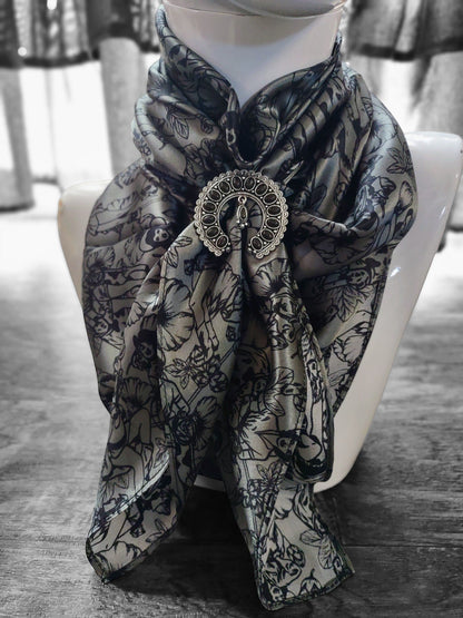 100% Silk Bandana Dark Grey Pin Up