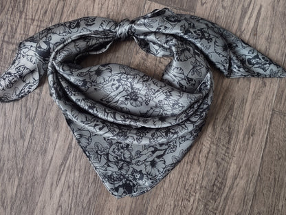 100% Silk Bandana Dark Grey Pin Up