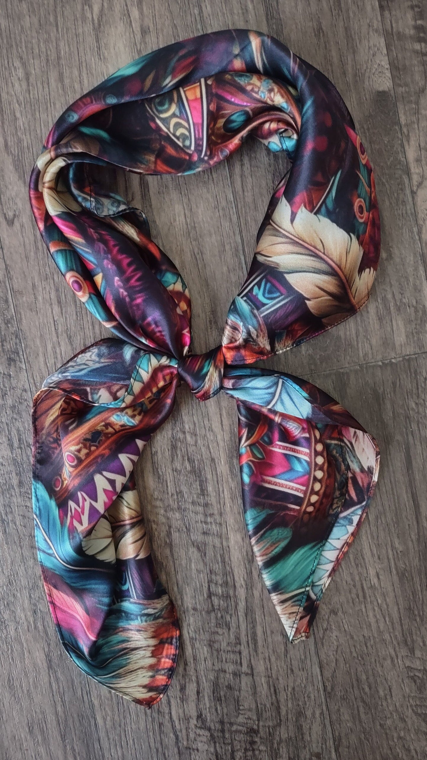 100% Silk Bandana Pink and Purple Feather