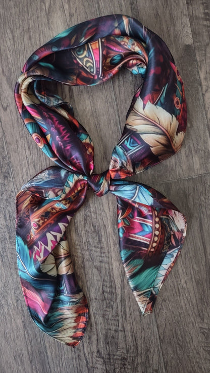 100% Silk Bandana Pink and Purple Feather