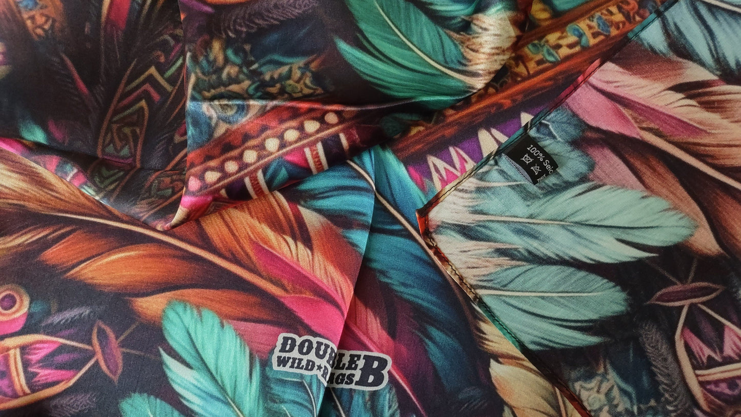100% Silk Bandana Pink and Purple Feather