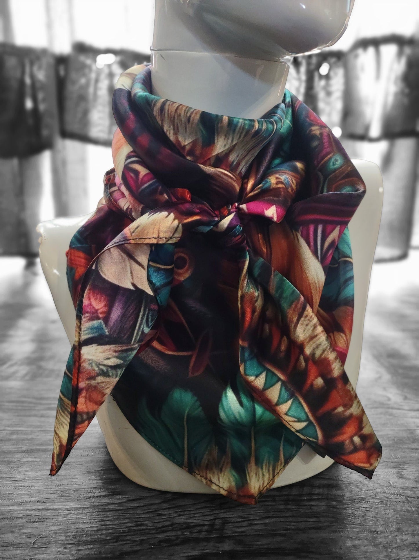 100% Silk Bandana Pink and Purple Feather