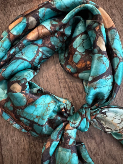 100% Silk Bandana Turquoise Stone