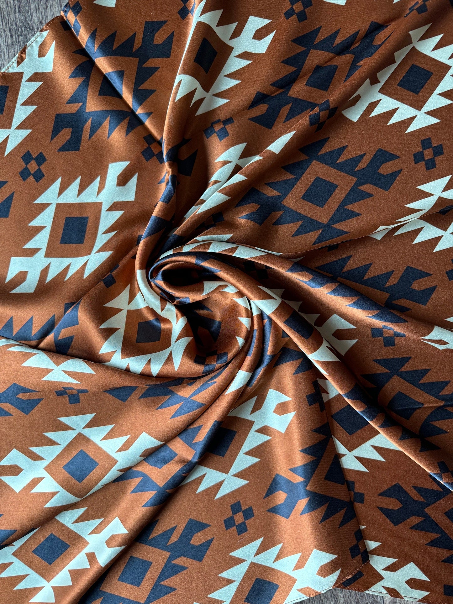 100% Silk Bandana Cognac Rust Brown Black Ivory