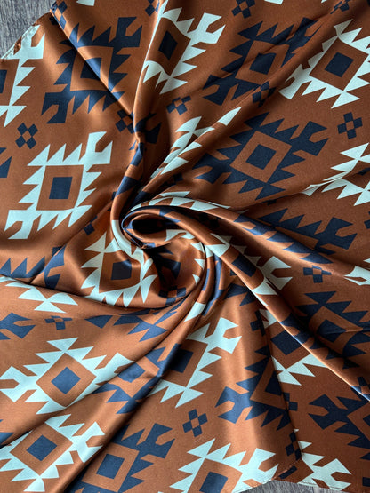 100% Silk Bandana Cognac Rust Brown Black Ivory