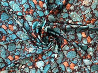 100% Silk Bandana Turquoise Stone