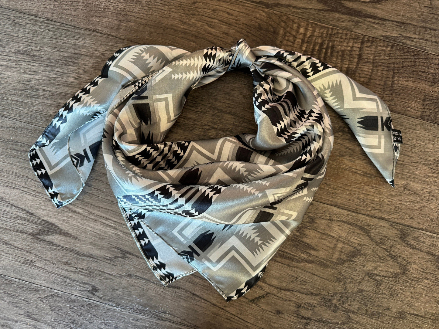 100% Silk Bandana Black and Silver